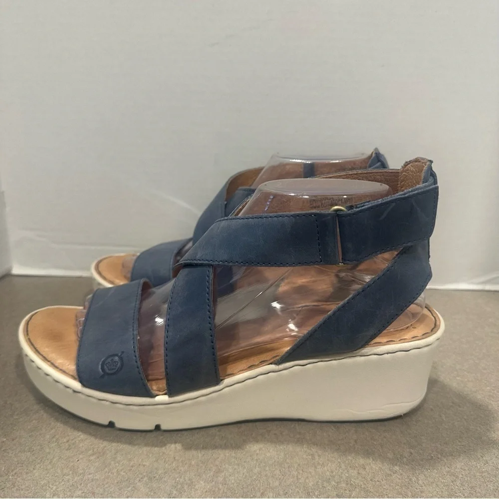 Born Jayla Blue Combo Leather Strappy Women’s Sandals 10M